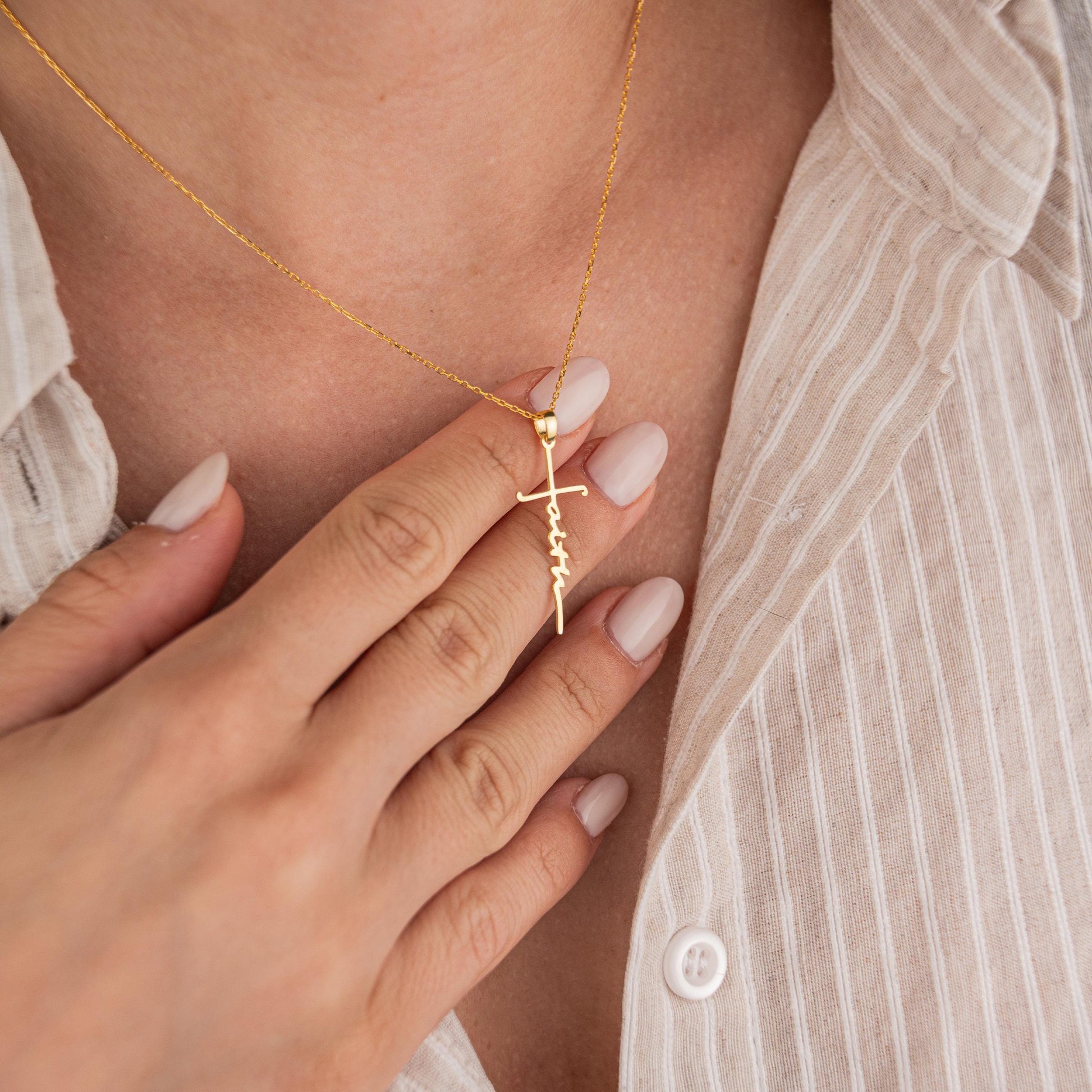 14k Gold Plated Necklace with 'Faith' Pendant, Inspirational Jewelry, Religious Gift, Motivational Gold Chain Necklace