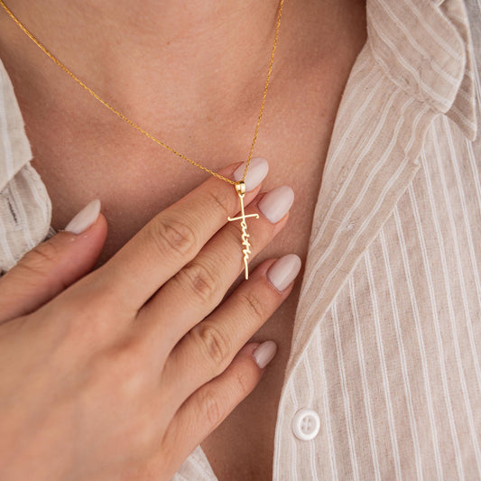 14k Gold Plated Necklace with 'Faith' Pendant, Inspirational Jewelry, Religious Gift, Motivational Gold Chain Necklace