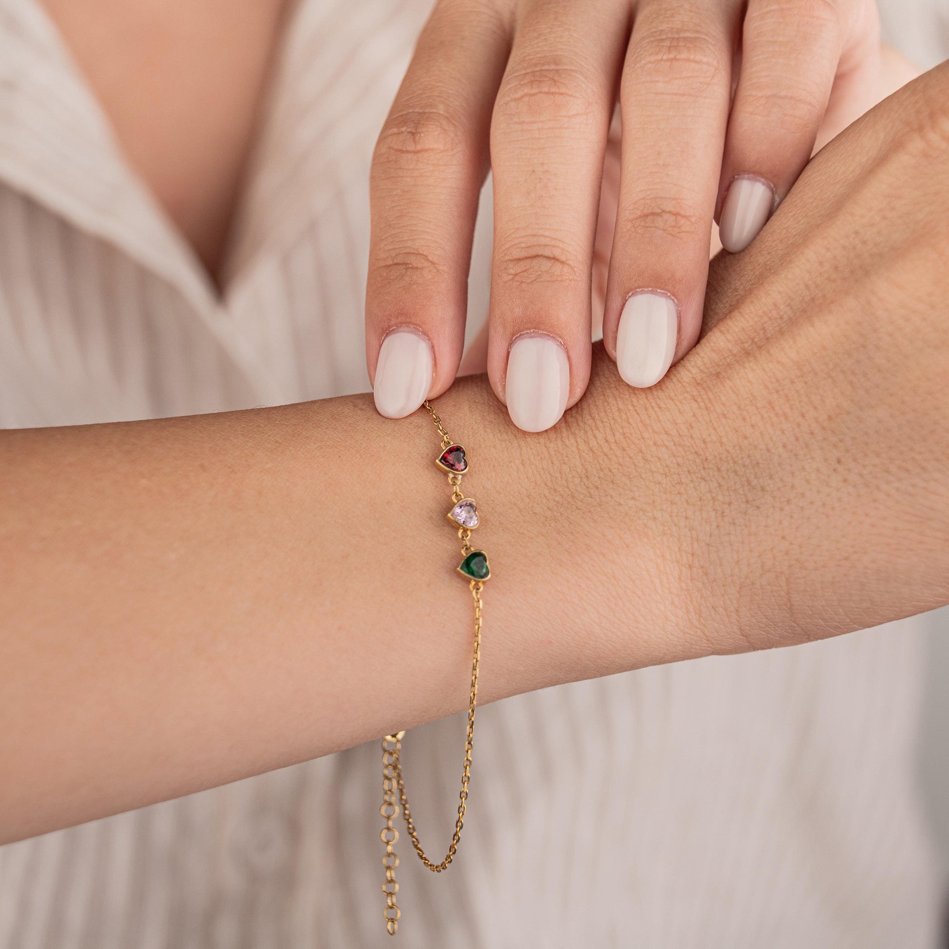 14k Gold Plated Bracelet with 3 Birthstone Gems, Personalized Jewelry, Minimalist Gold Chain, Custom Birthstone Bracelet, Gift for Her