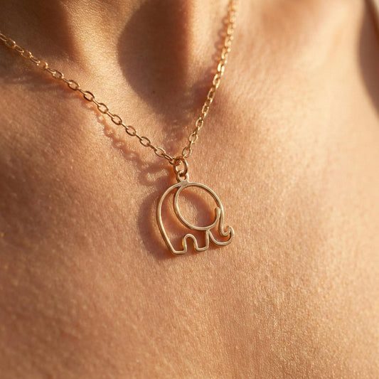 Elephant Necklace, Gold Elephant Pendant, Lucky Charm, Animal Jewelry, Good Luck Gift, Minimalist Choker, 14k Gold Plated, Dainty Chain