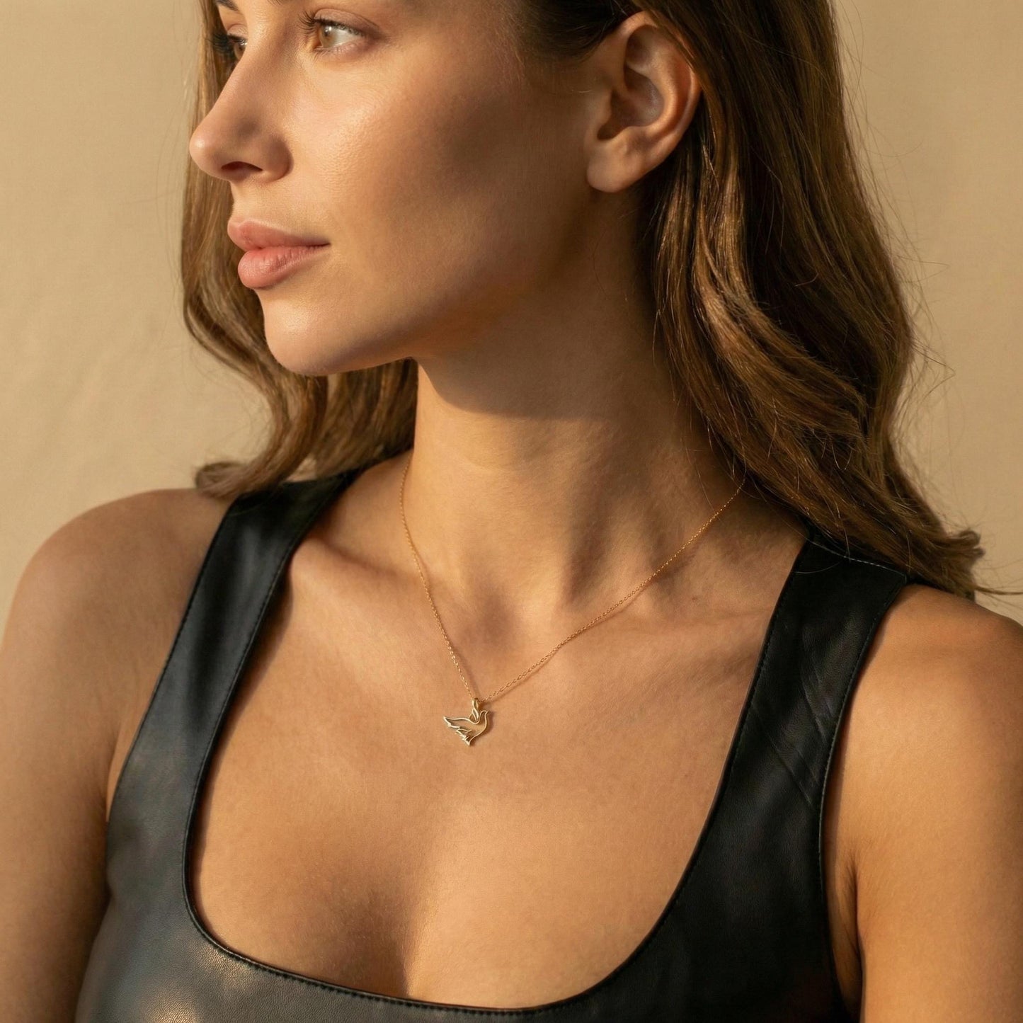 Dove Necklace, Gold Bird Pendant, Holy Spirit Charm, Peace Symbol, 14K Gold Plated, Minimalist Jewelry, Confirmation Gift, Dainty Choker