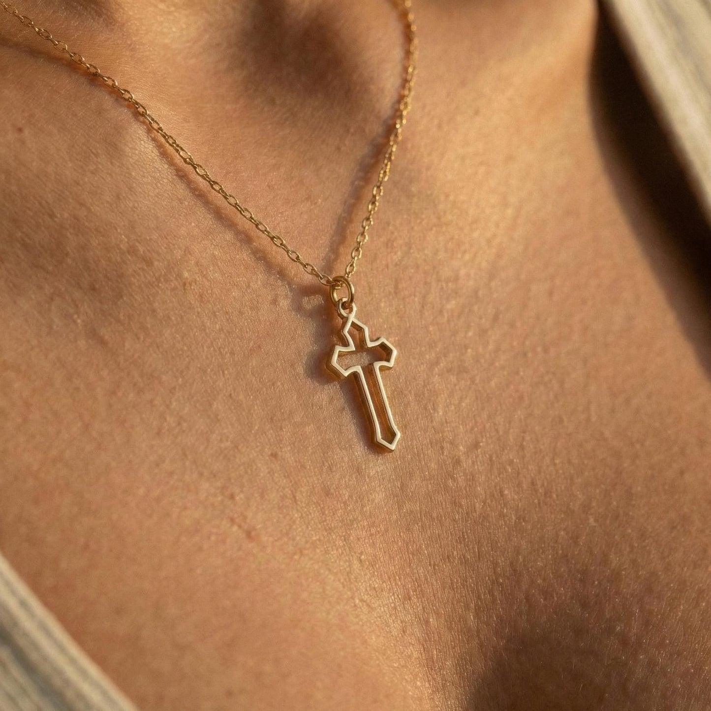 Gold Cross Necklace, Dainty Cross Pendant, 14K Gold Plated Jewelry, Minimalist Christian Gift, Religious Charm, Christmas Gift for Her