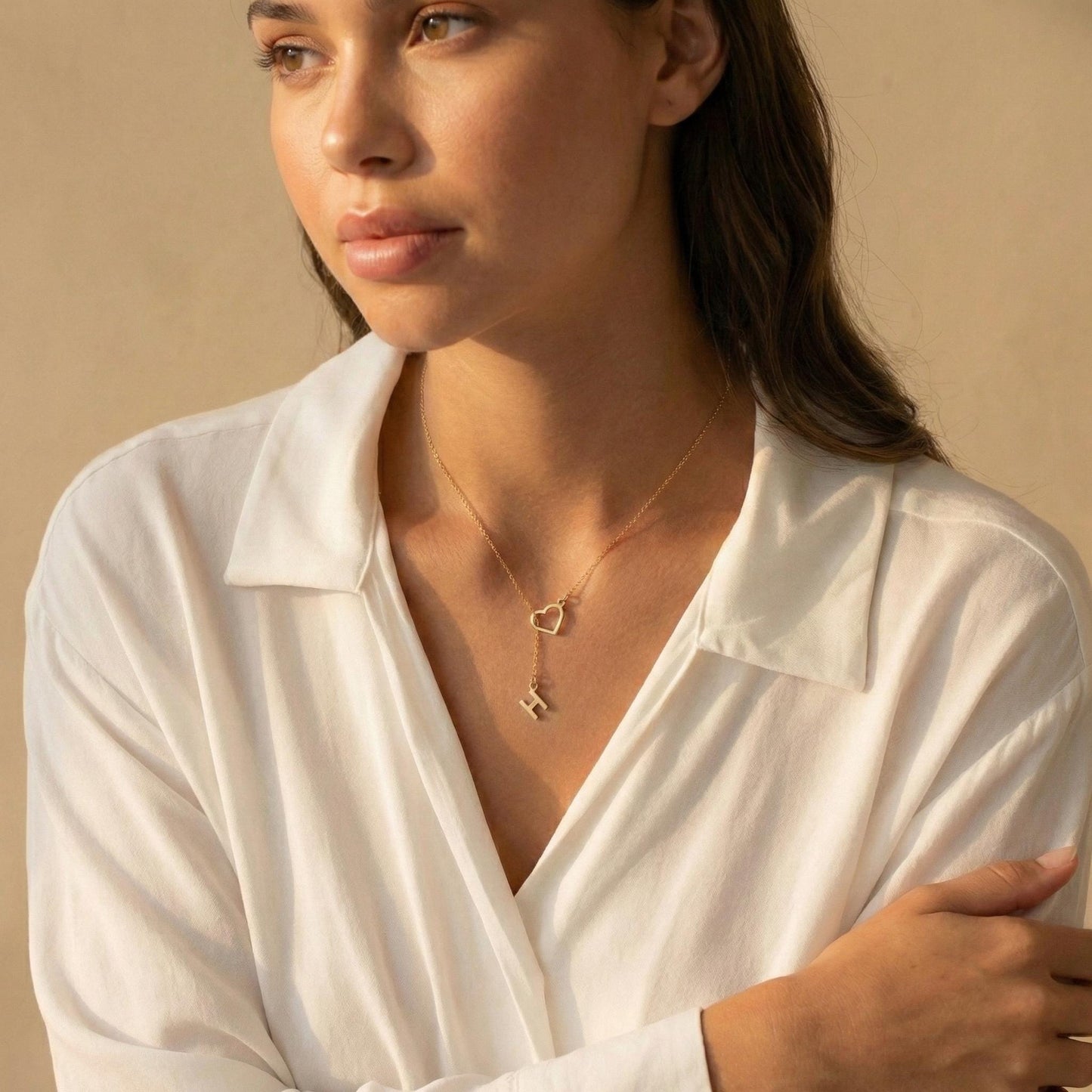 Custom Initial Necklace, Heart Lariat Necklace, Personalized Gift For Her, 14K Gold Letter, Valentines Day Jewelry, Dainty Y Necklace