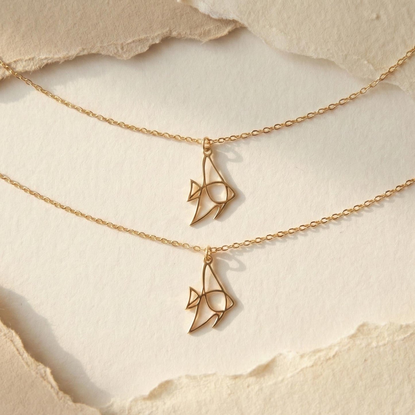 Angelfish Necklace, Gold Fish Pendant, Origami Jewelry, Minimalist Beach Charm, Sea Life Gift, Summer Necklace, Ocean Lover Gift