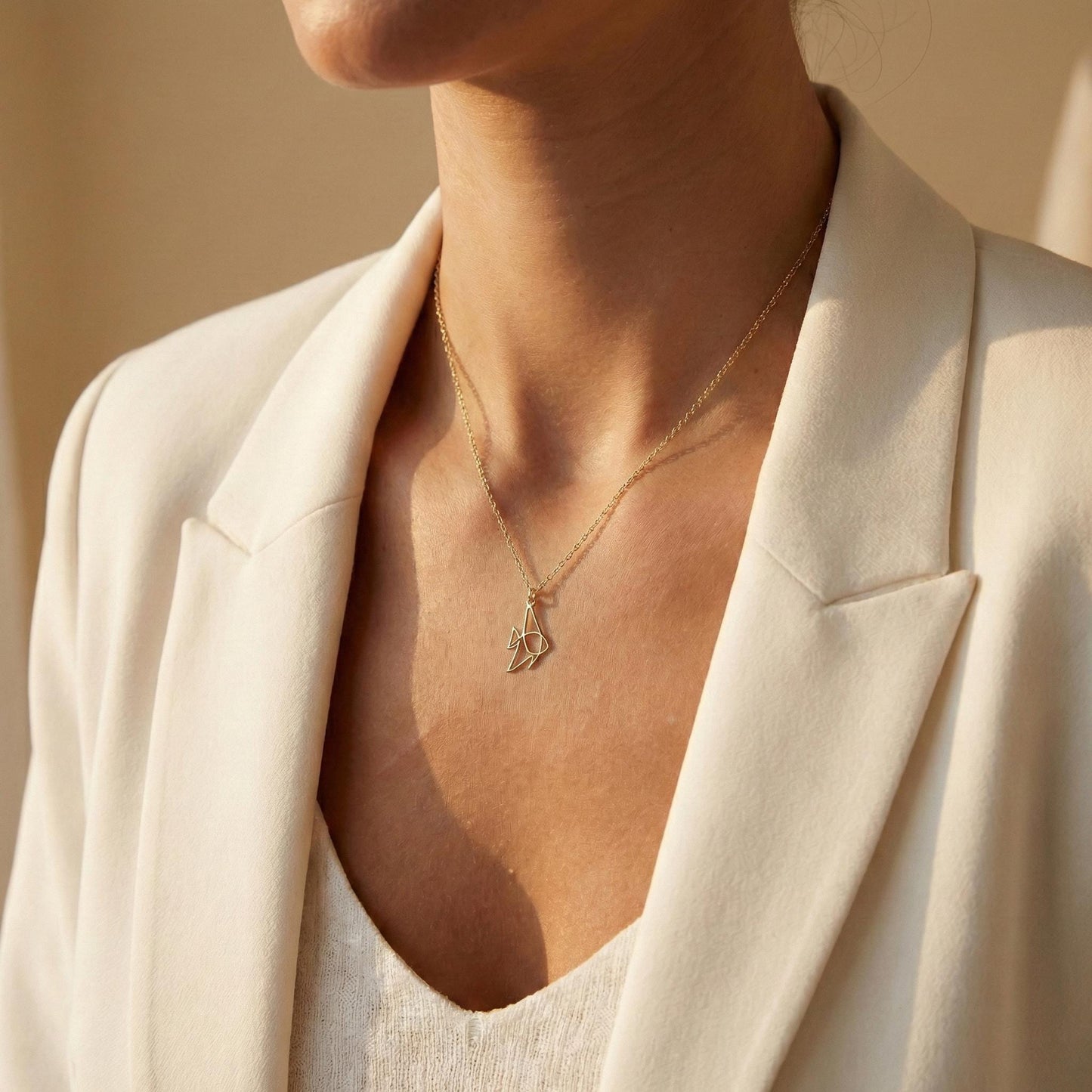Angelfish Necklace, Gold Fish Pendant, Origami Jewelry, Minimalist Beach Charm, Sea Life Gift, Summer Necklace, Ocean Lover Gift