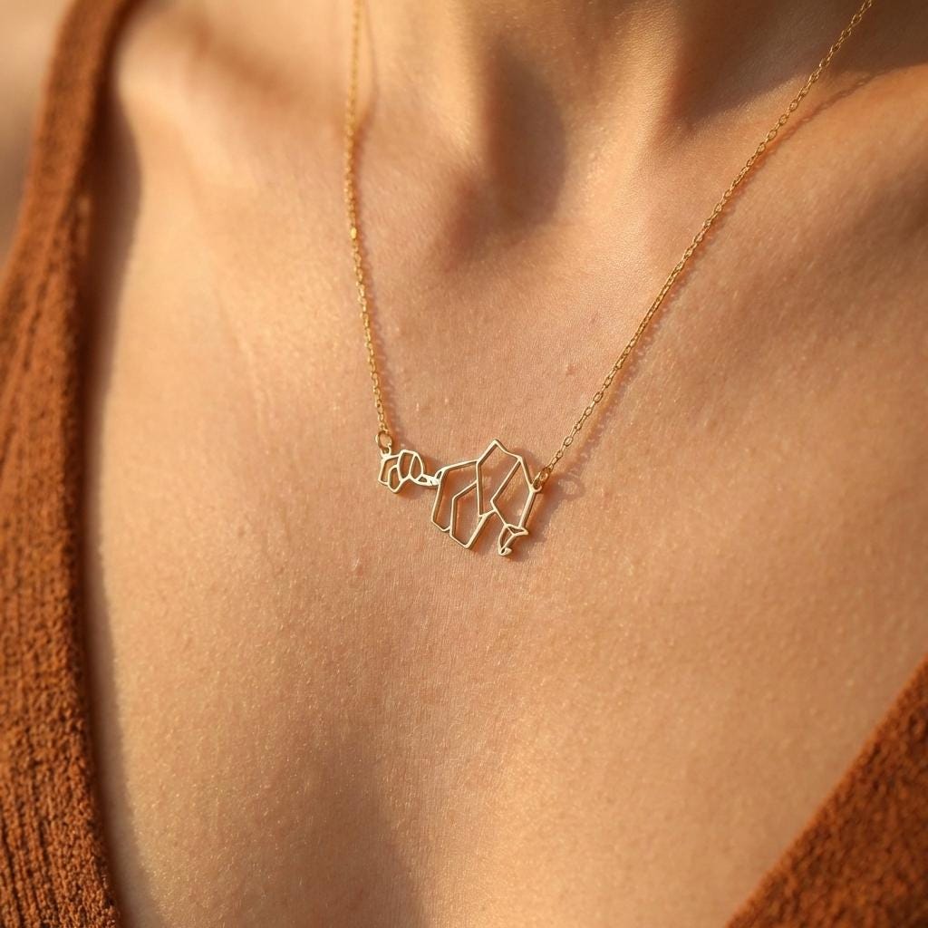 Elephant Necklace, Mother Baby Jewelry, 14K Gold Origami Pendant, New Mom Gift, Geometric Animal, Mothers Day Gift, Family Charm