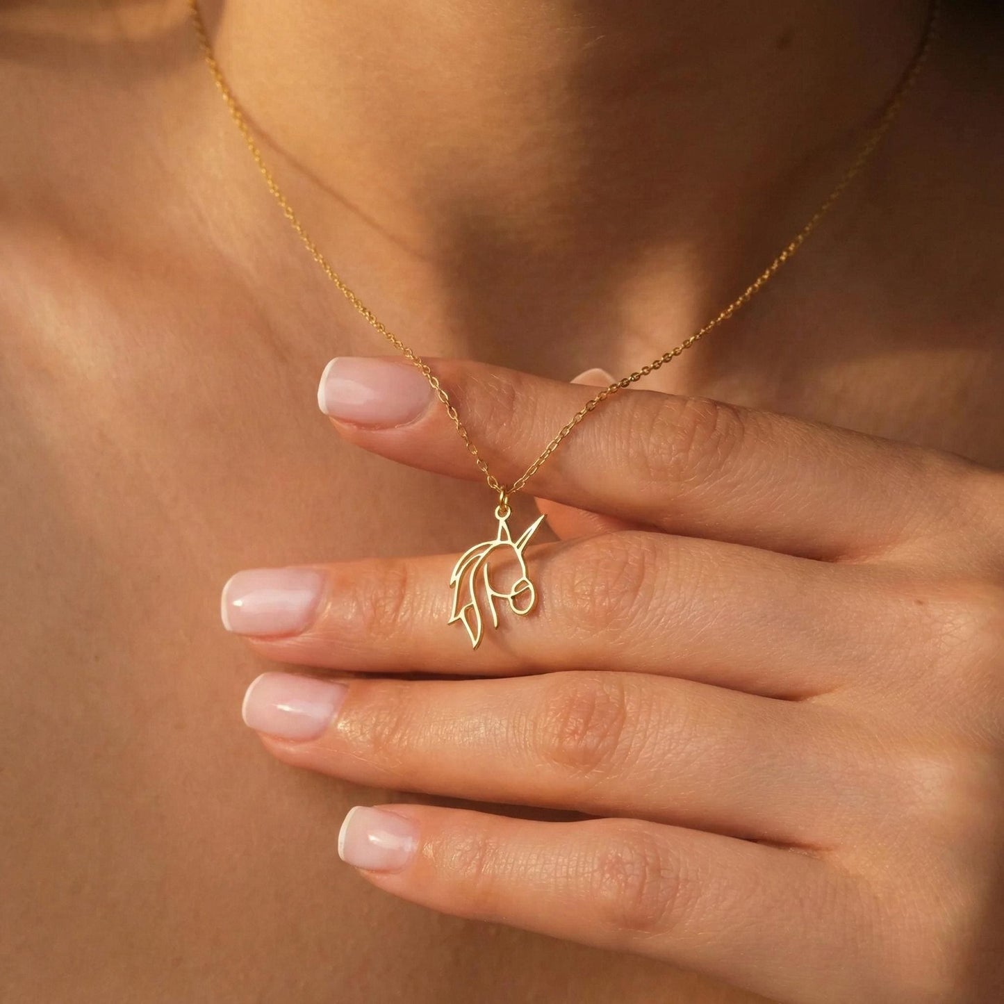 Unicorn Necklace, Gold Unicorn Pendant, Minimalist Animal Jewelry, Kids Gift, Mythical Charm, 14K Gold Plated, Birthday Gift, Cute Jewelry