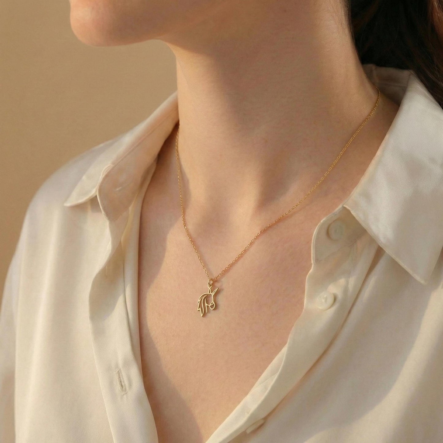 Unicorn Necklace, Gold Unicorn Pendant, Minimalist Animal Jewelry, Kids Gift, Mythical Charm, 14K Gold Plated, Birthday Gift, Cute Jewelry