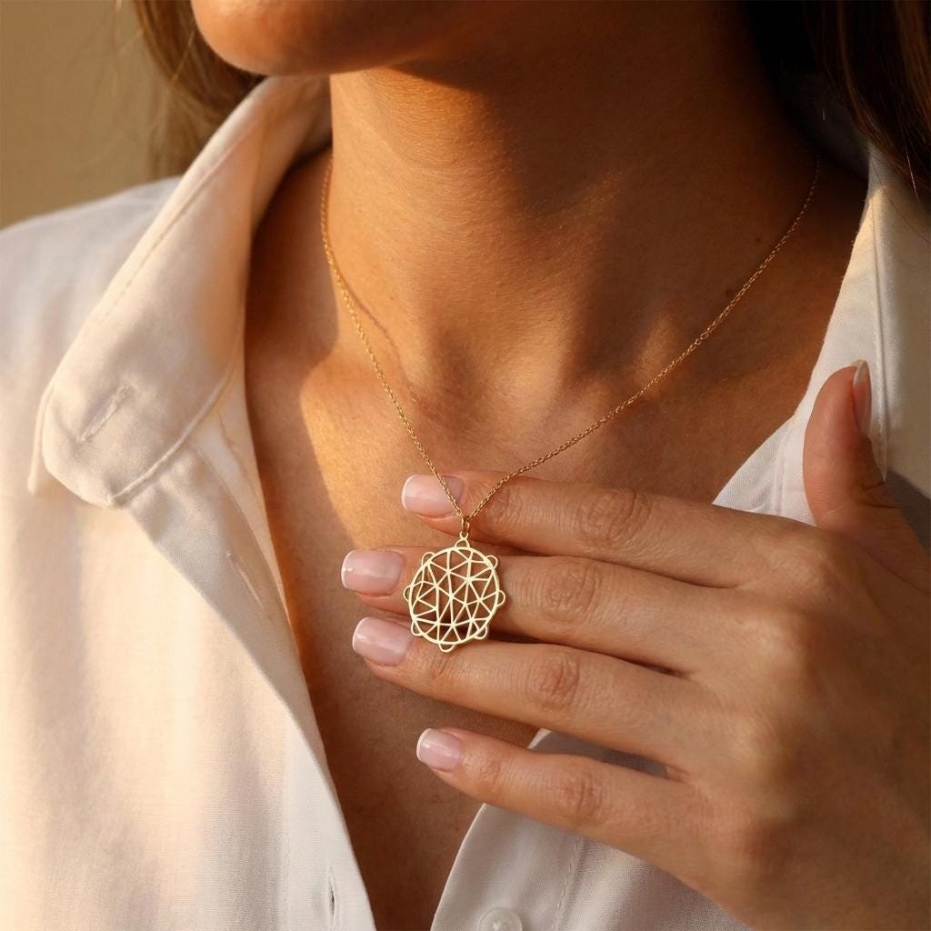 Geometric Necklace, Mandala Pendant, Sacred Geometry, Mothers Day Gift, 14K Gold Plated, Boho Jewelry, Spiritual Charm, Gift for Mom, Her