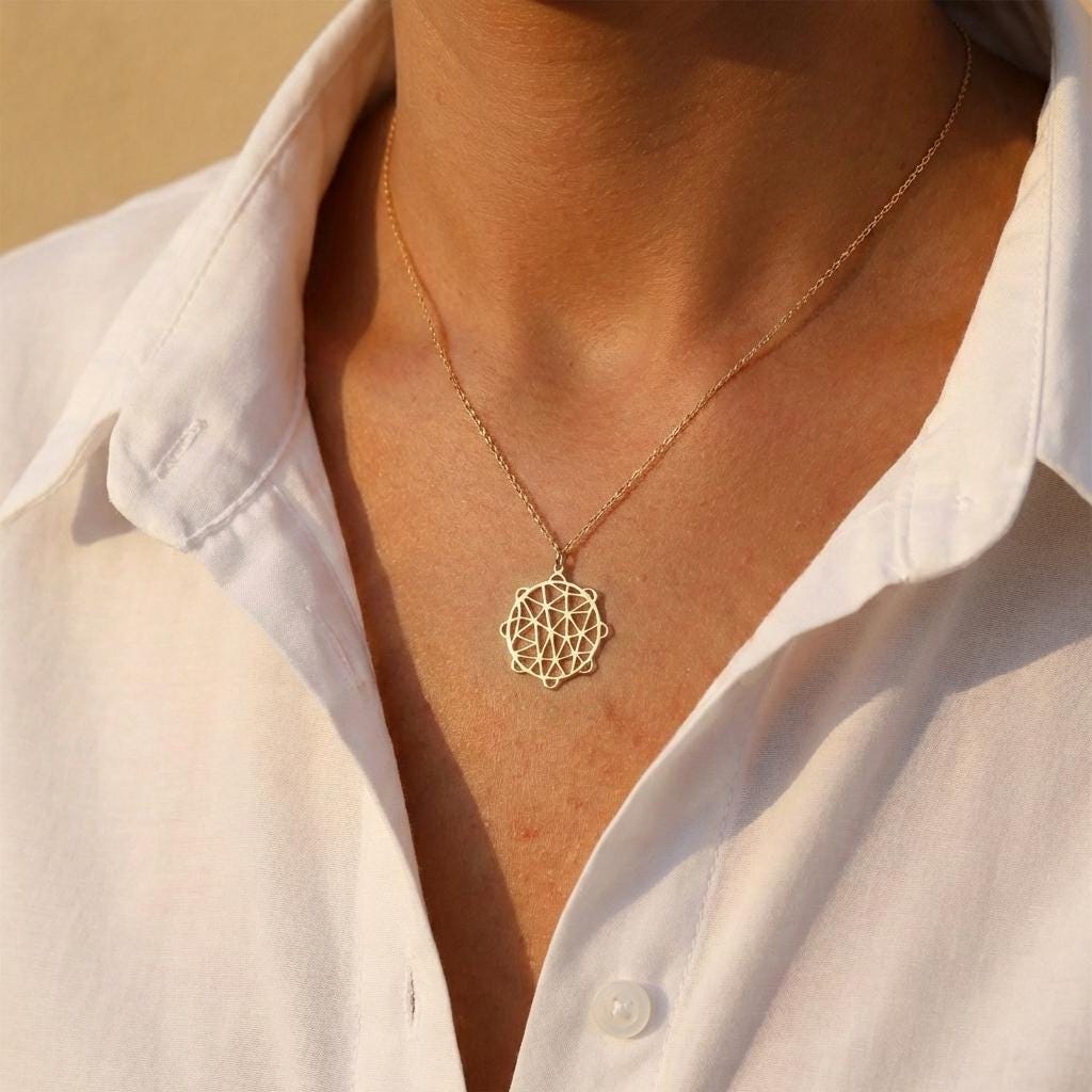 Geometric Necklace, Mandala Pendant, Sacred Geometry, Mothers Day Gift, 14K Gold Plated, Boho Jewelry, Spiritual Charm, Gift for Mom, Her