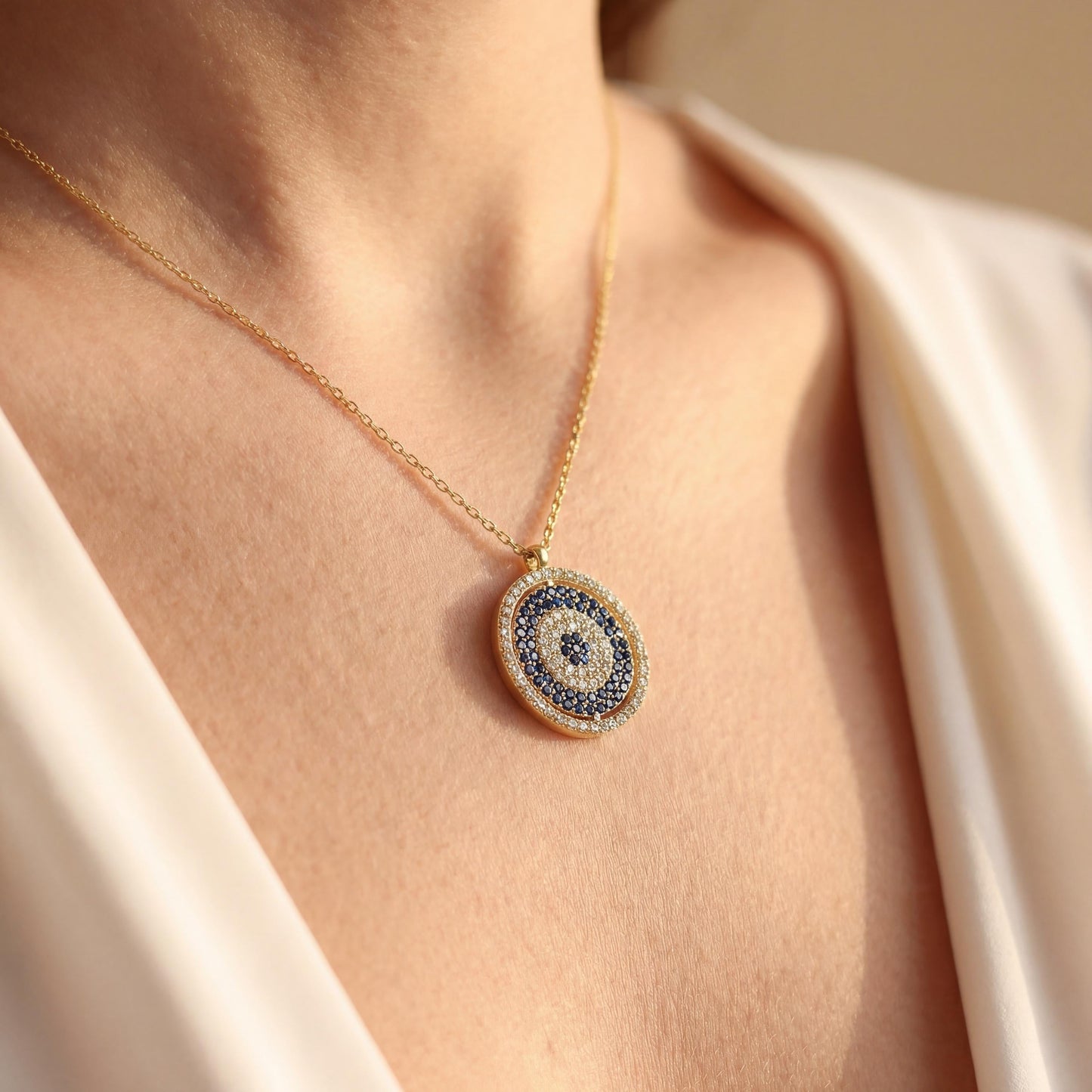 Evil Eye Necklace, Blue Nazar Pendant, 14K Gold Protection Jewelry, Good Luck Charm, Minimalist Turkish Eye, Valentines Day Gift for Her