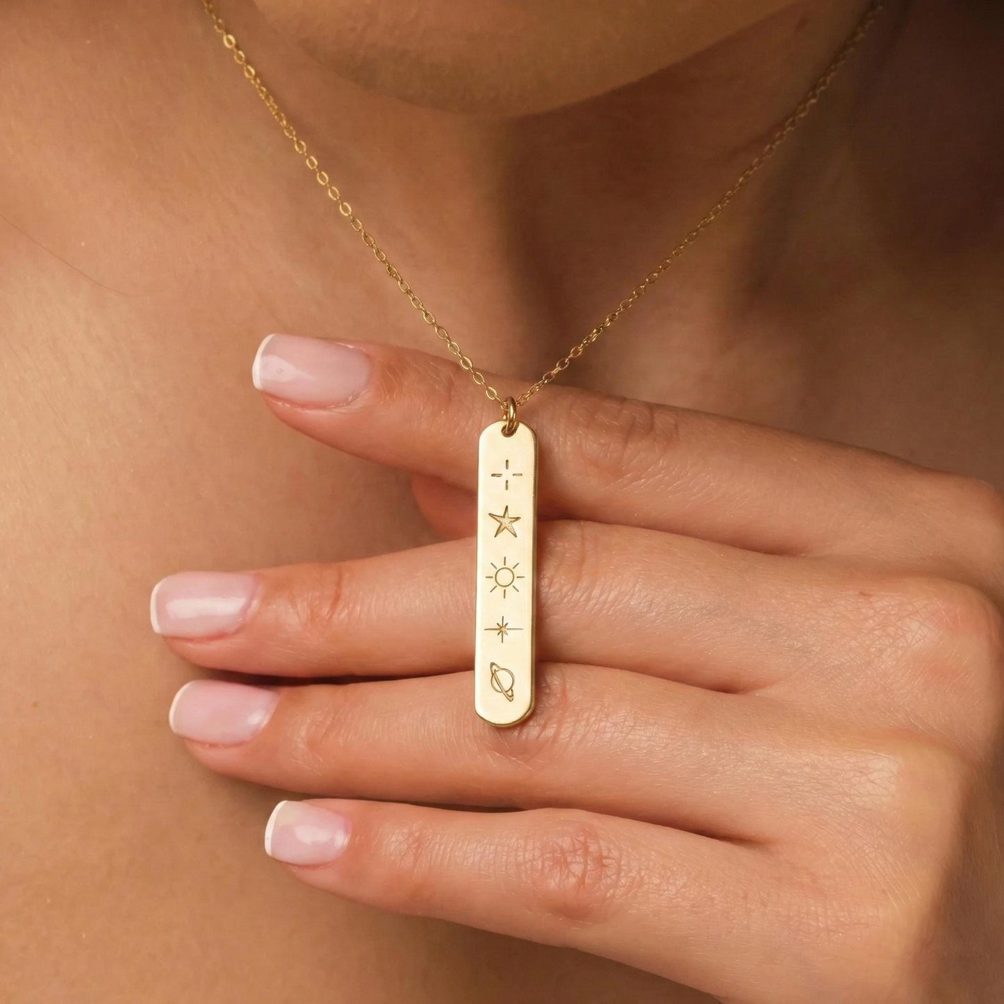 Galaxy Name Necklace, Hidden Message Gift, Custom Celestial Jewelry, Space Symbol Bar Pendant, 14K Gold Plated Personalized, Star Letter