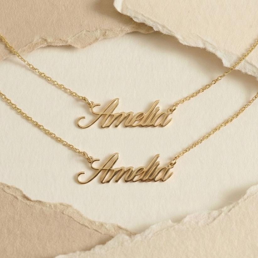 Custom Name Necklace, Gold Name Necklace, Personalized Jewelry, 14K Gold Plated, Dainty Pendant, Gift for Her, Bridesmaid Gift, Mom Gift
