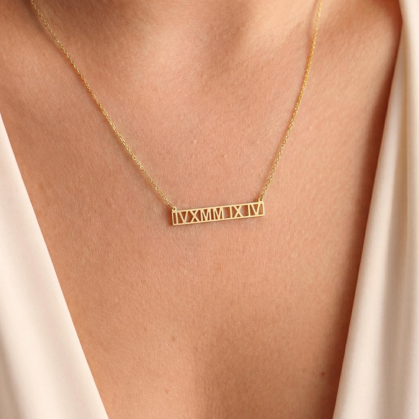 Roman Numeral Necklace, Custom Date Necklace, 14K Gold Mom Gift, Personalized Bar Jewelry, Special Date Pendant, Anniversary Gift for Her