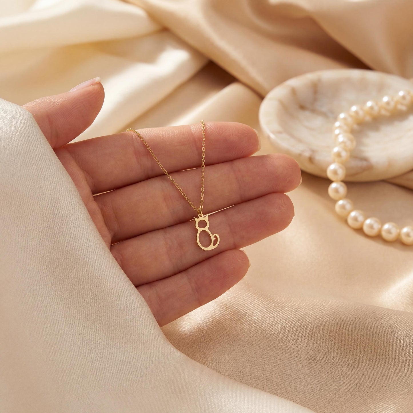 Gold Cat Necklace, Dainty Cat Pendant, 14K Gold Plated, Cat Mom Gift, Minimalist Animal Jewelry, Pet Memorial, Mothers Day Gift For Her