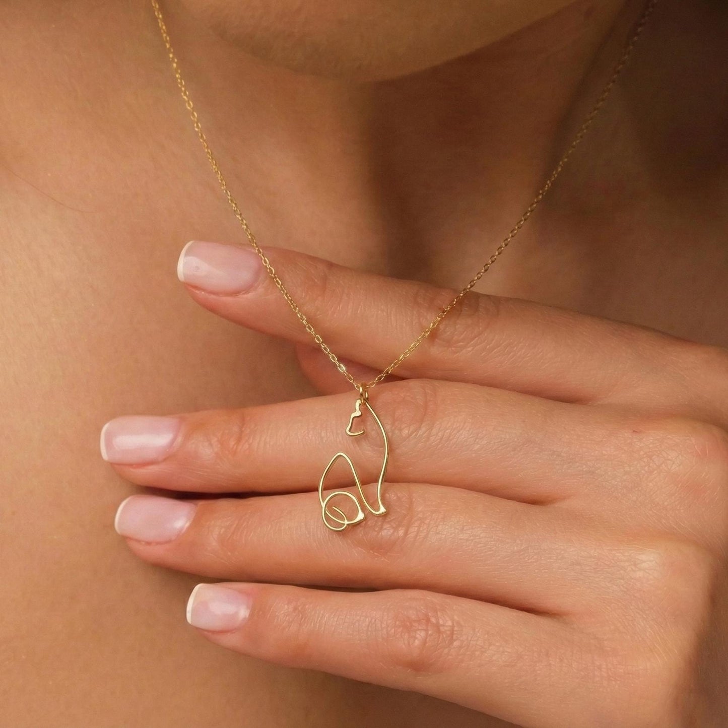 Gold Cat Necklace, Wire Cat Pendant, Cat Lover Gift, Pet Memorial, Minimalist Jewelry, Animal Charm, 14K Gold Plated