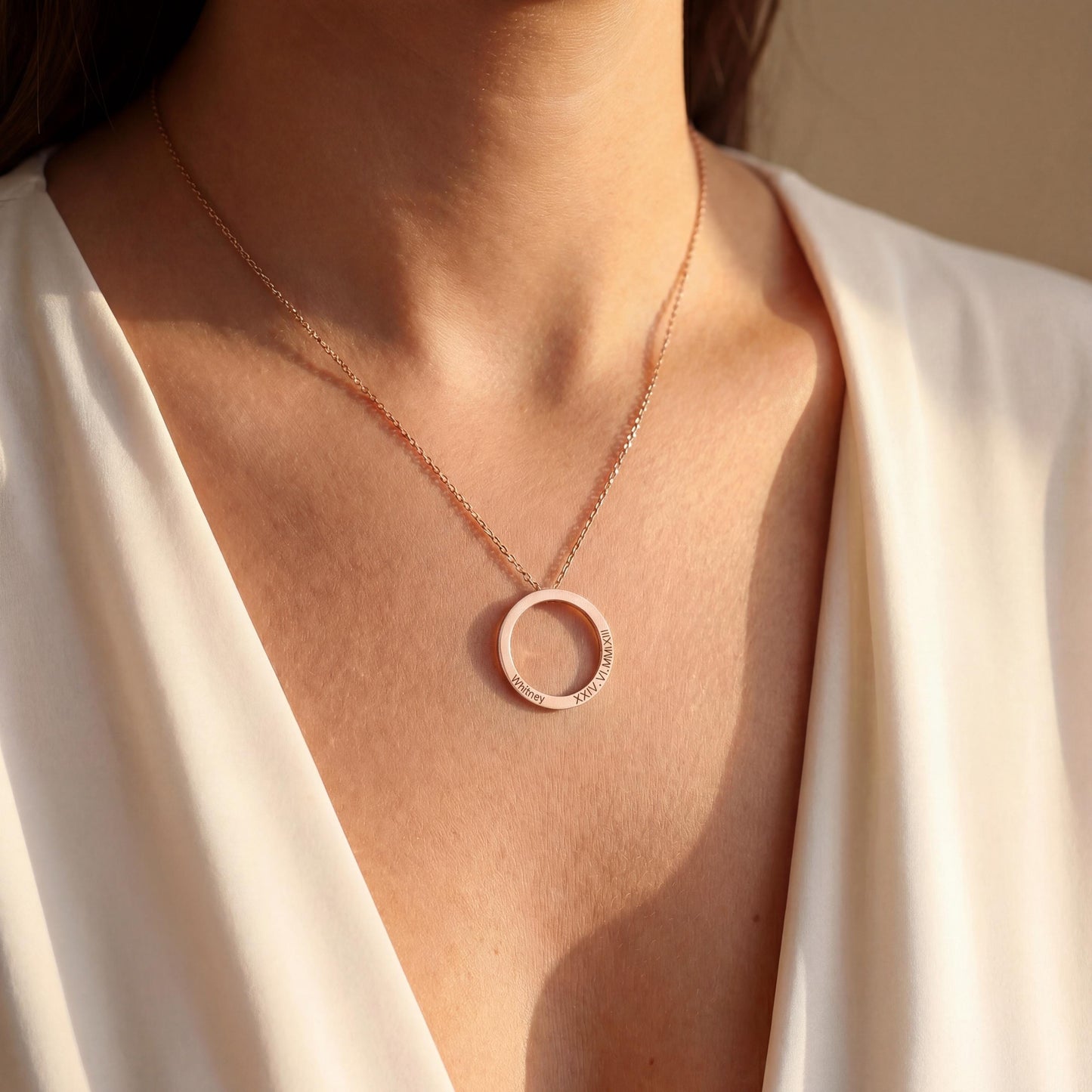 Custom Name Necklace, Personalized Circle Necklace, 14K Gold Roman Numeral Pendant, Mothers Day Gift, New Mom Jewelry, Anniversary Gift
