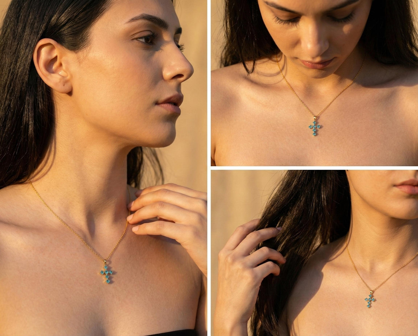 Blue Cross Necklace, Turquoise Pendant, Mothers Day Gift, Religious Jewelry, Dainty Christian Charm, Birthstone Cross, Faith Necklace