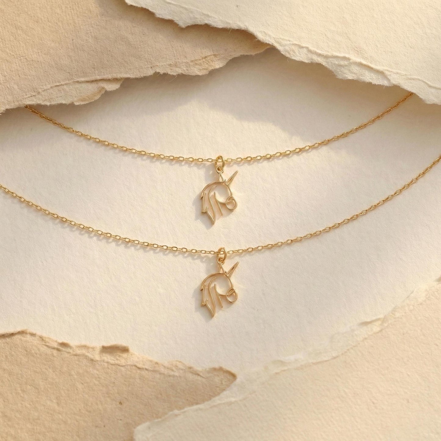 Unicorn Necklace, Gold Unicorn Pendant, Minimalist Animal Jewelry, Kids Gift, Mythical Charm, 14K Gold Plated, Birthday Gift, Cute Jewelry