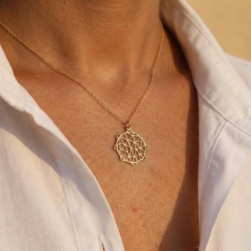 Geometric Necklace, Mandala Pendant, Sacred Geometry, Mothers Day Gift, 14K Gold Plated, Boho Jewelry, Spiritual Charm, Gift for Mom, Her