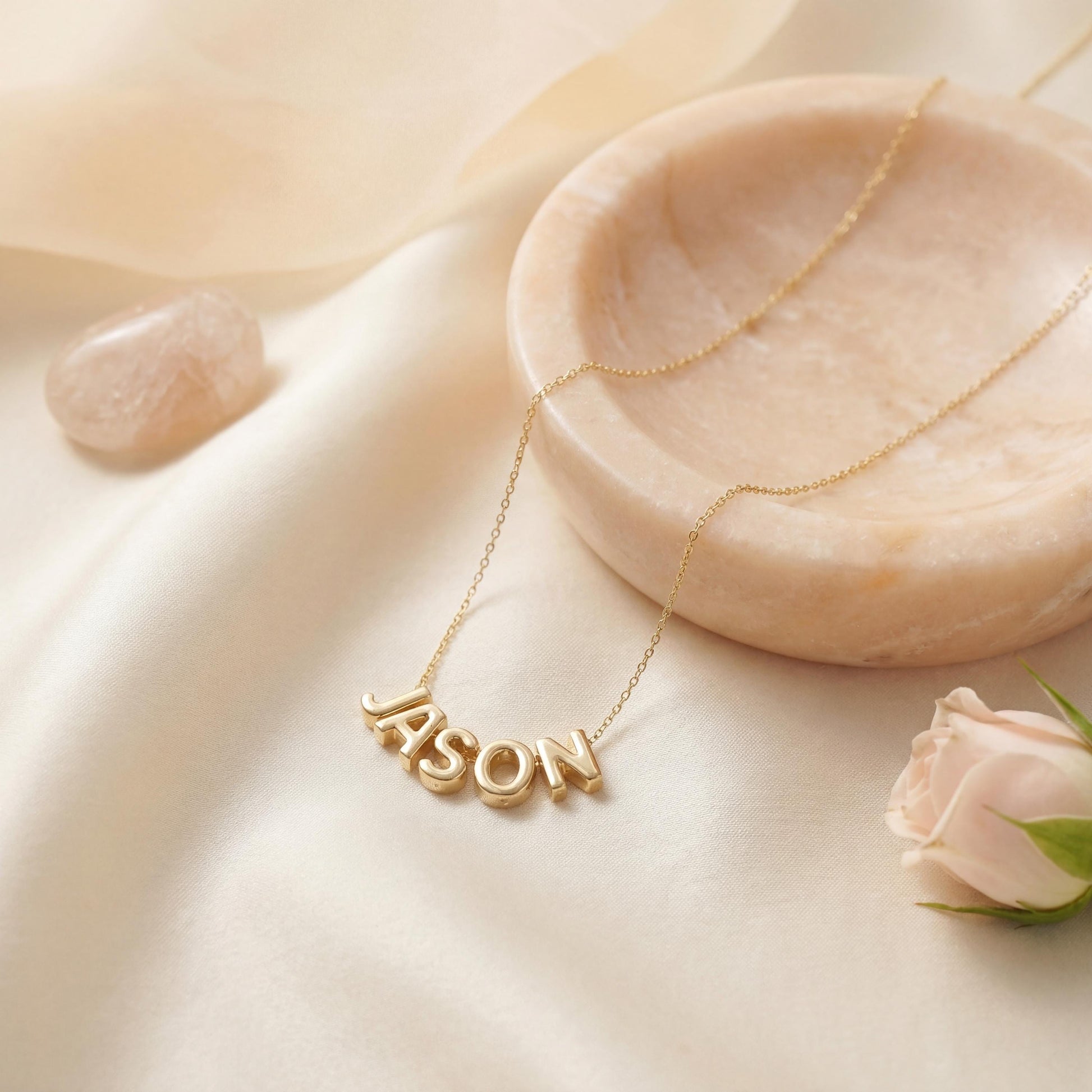 Dainty custom name necklace, elegantly worn by a woman, perfect personalized minimalist jewelry gift for Mother's Day
