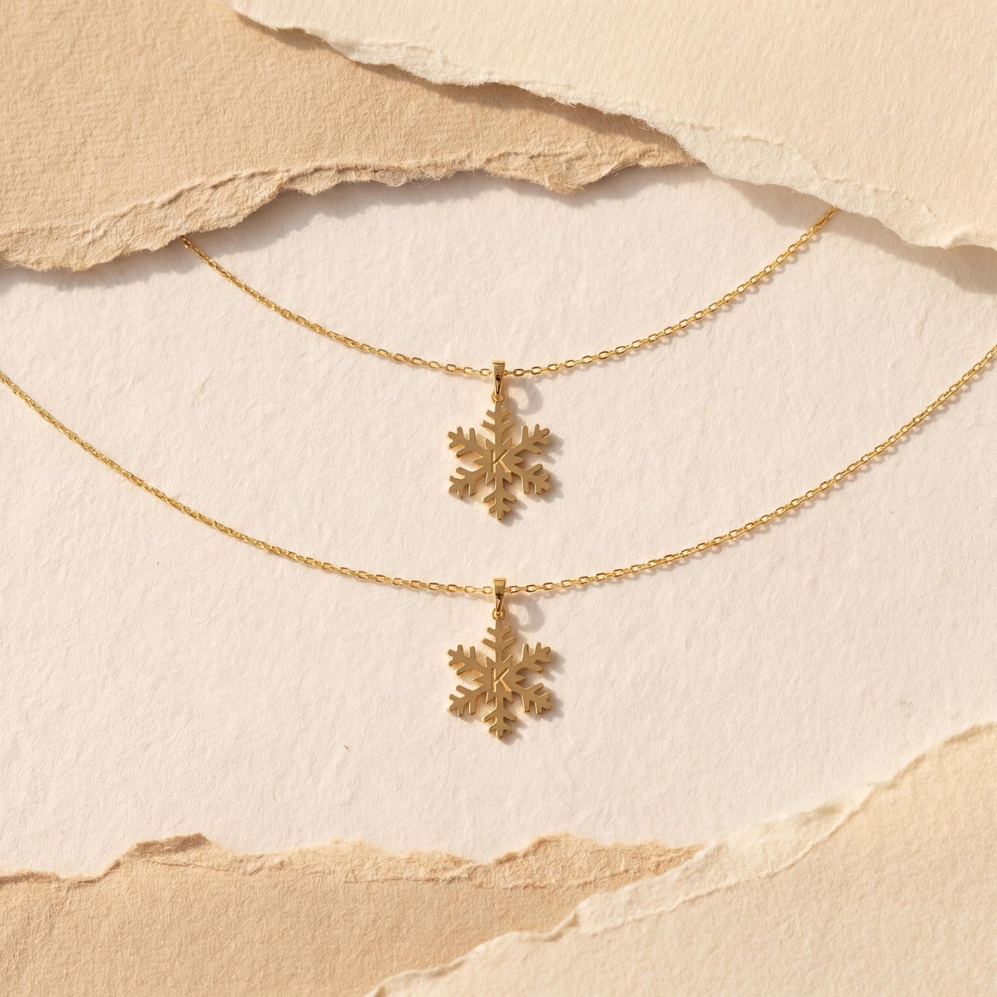 Snowflake Necklace, Initial Necklace, Custom Letter Jewelry, Mothers Day Gift for Her, Personalized Pendant, Dainty Winter Charm