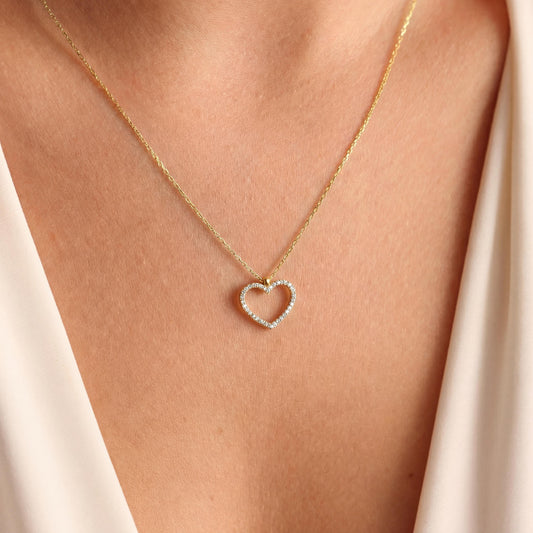 Dainty Heart Necklace, Pave Heart Pendant, Valentine Gift for Her, 14K Gold Jewelry, Minimalist Love Charm, Anniversary Gift, Mom Wife