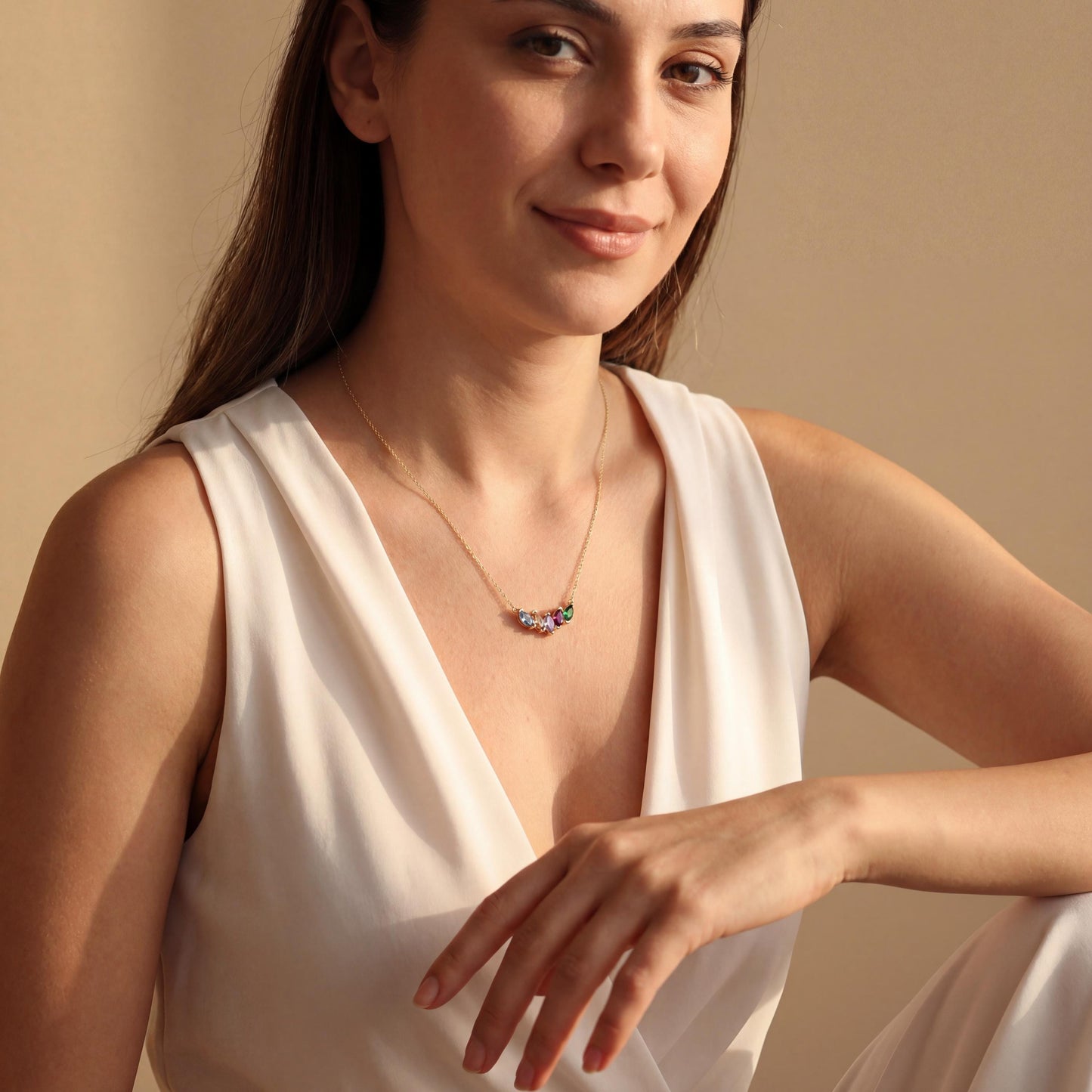 Marquise Birthstone Necklace, Mothers Necklace, Custom Family Birthstone Jewelry, Personalized Grandma Gift, Dainty Minimalist Choker