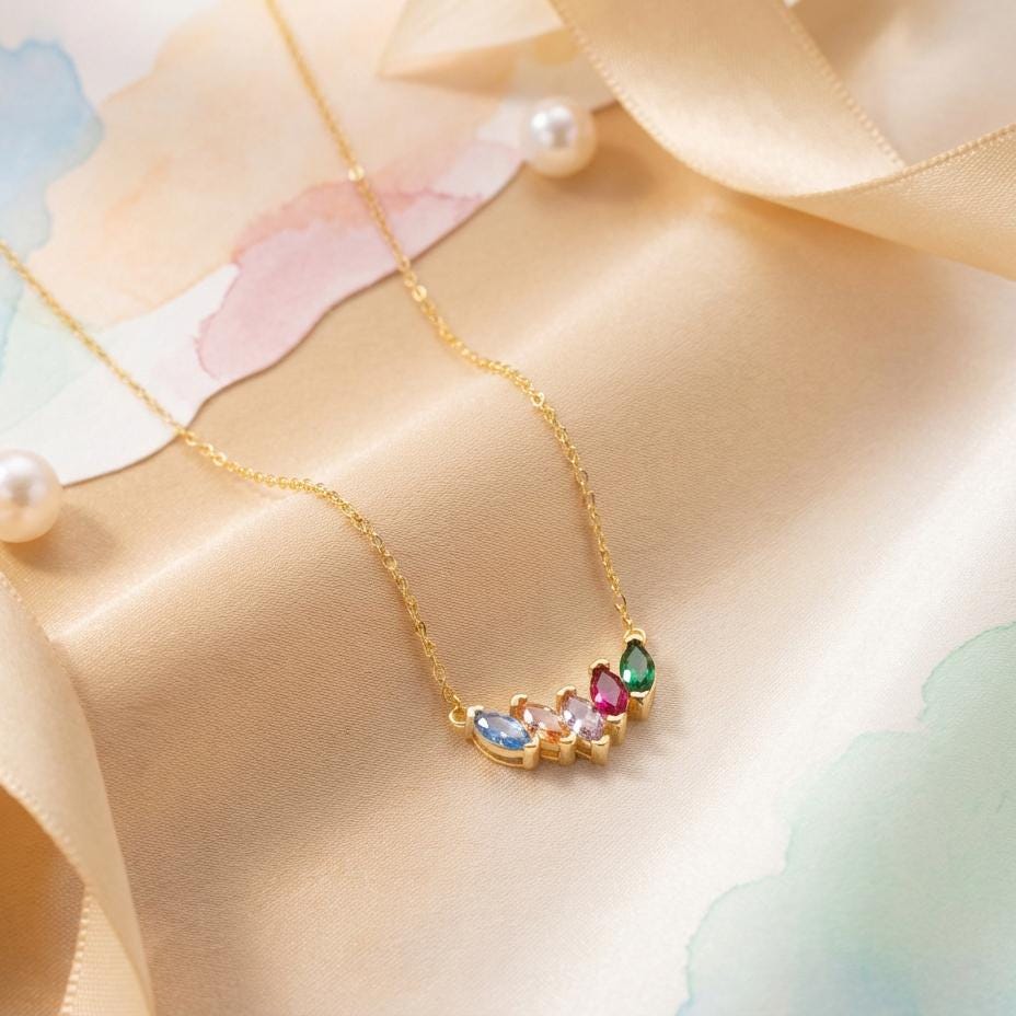 Marquise Birthstone Necklace, Mothers Necklace, Custom Family Birthstone Jewelry, Personalized Grandma Gift, Dainty Minimalist Choker