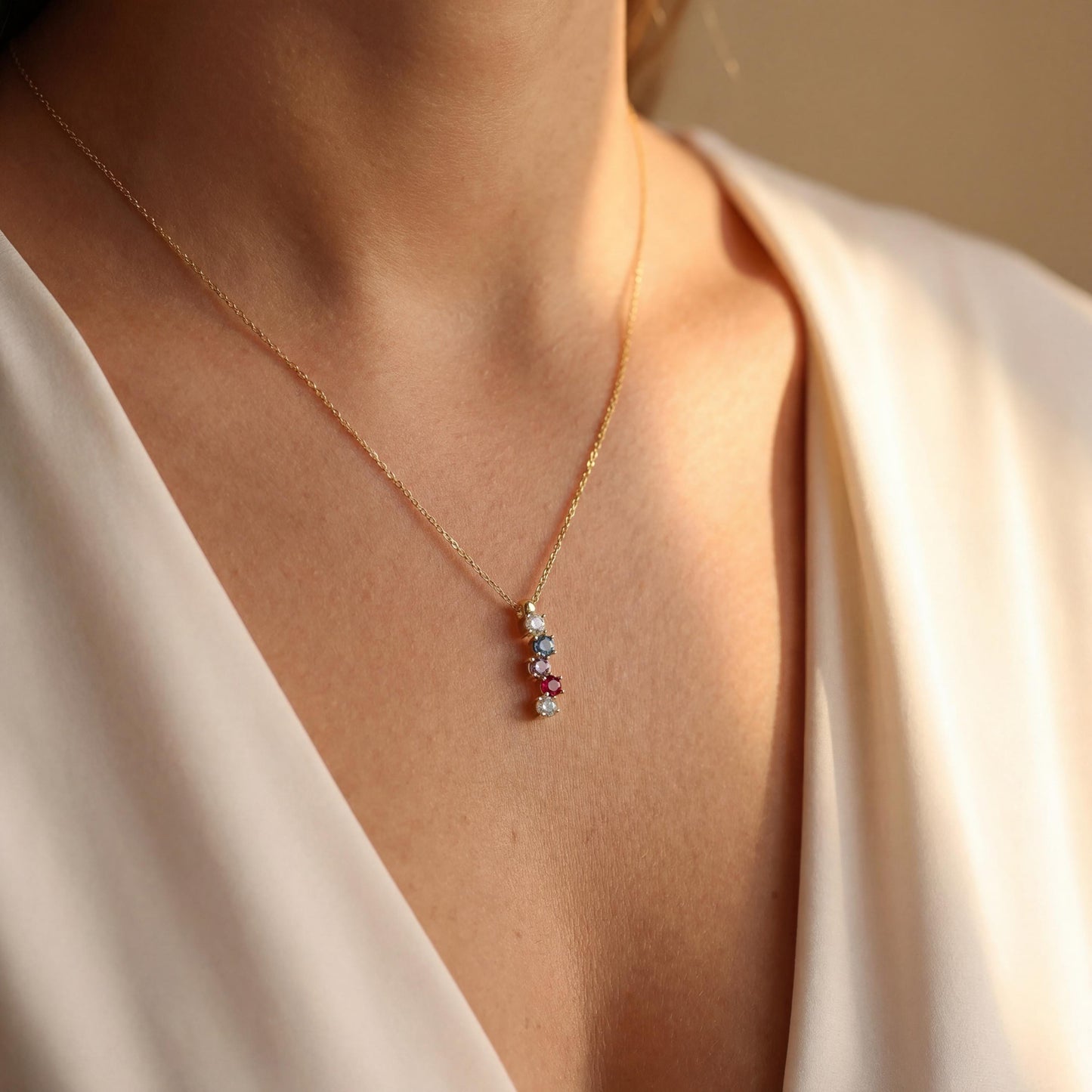 Custom Birthstone Necklace, Mothers Necklace, Family Gemstone Pendant, Personalized Mom Gift, Dainty Jewelry, New Mama Gift