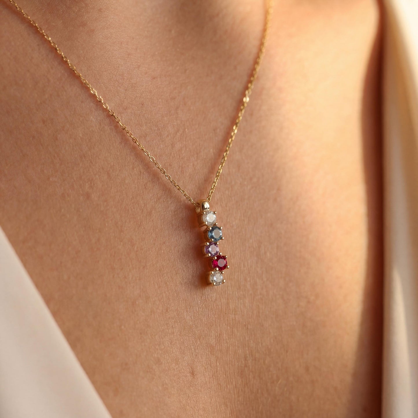 Custom Birthstone Necklace, Mothers Necklace, Family Gemstone Pendant, Personalized Mom Gift, Dainty Jewelry, New Mama Gift