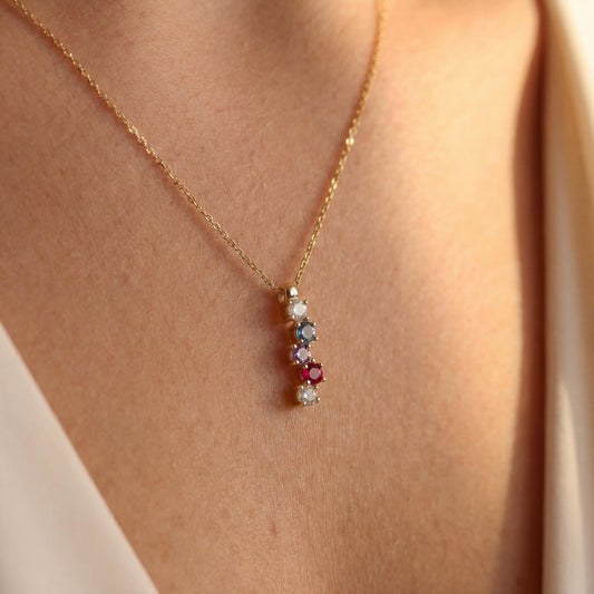Custom Birthstone Necklace, Mothers Necklace, Family Gemstone Pendant, Personalized Mom Gift, Dainty Jewelry, New Mama Gift