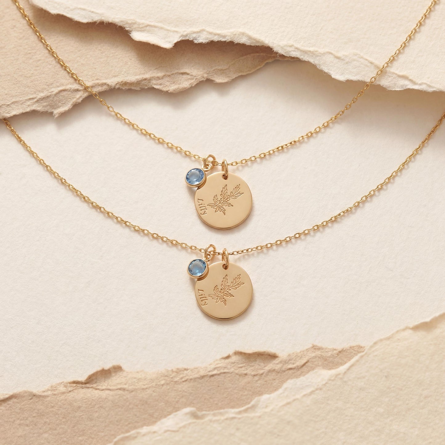 Birth Flower Necklace, Custom Birthstone Gift, Personalized Name Charm, Mothers Day Gift for Mom, Dainty Floral Jewelry, Engraved Disc