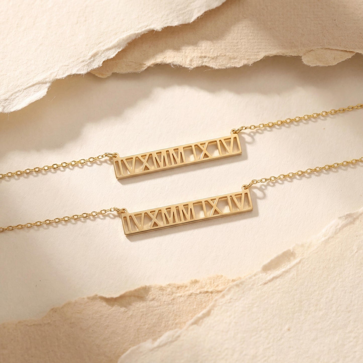 Roman Numeral Necklace, Custom Date Necklace, 14K Gold Mom Gift, Personalized Bar Jewelry, Special Date Pendant, Anniversary Gift for Her