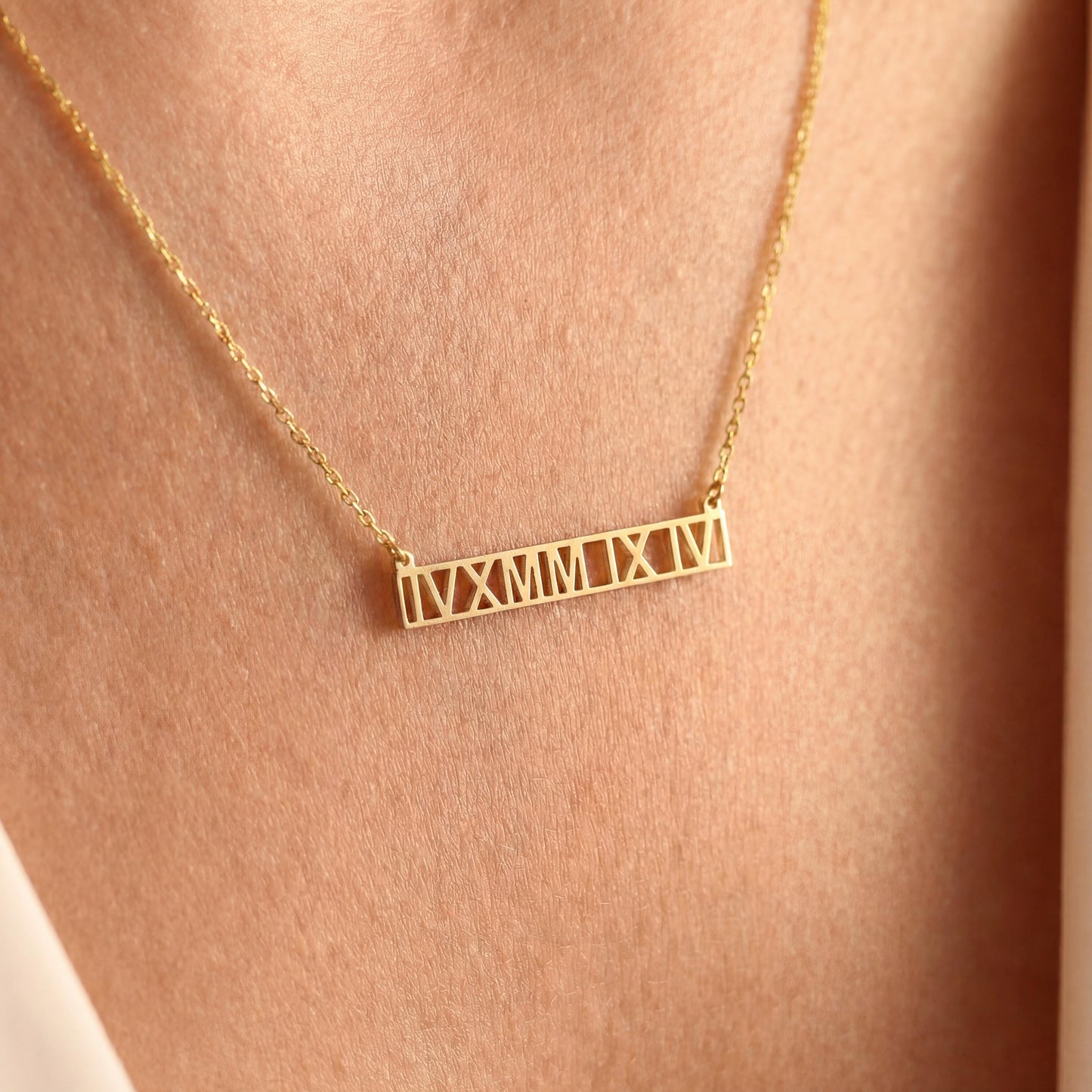Roman Numeral Necklace, Custom Date Necklace, 14K Gold Mom Gift, Personalized Bar Jewelry, Special Date Pendant, Anniversary Gift for Her