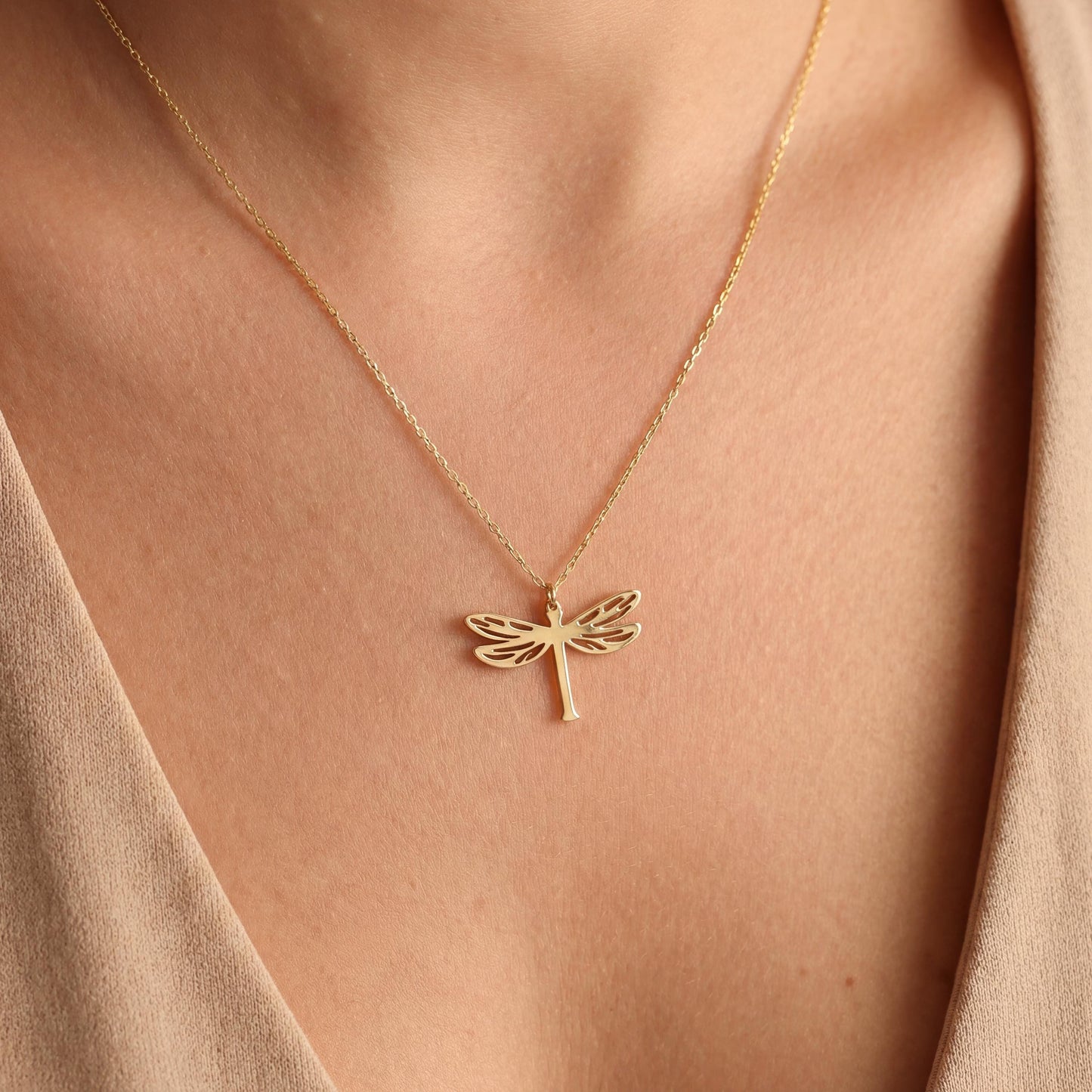 Dragonfly Necklace, 14K Gold Plated Necklace, Mothers Day Gift, Nature Lover Gift, Dainty Insect Jewelry, Minimalist Pendant, Gift for Her