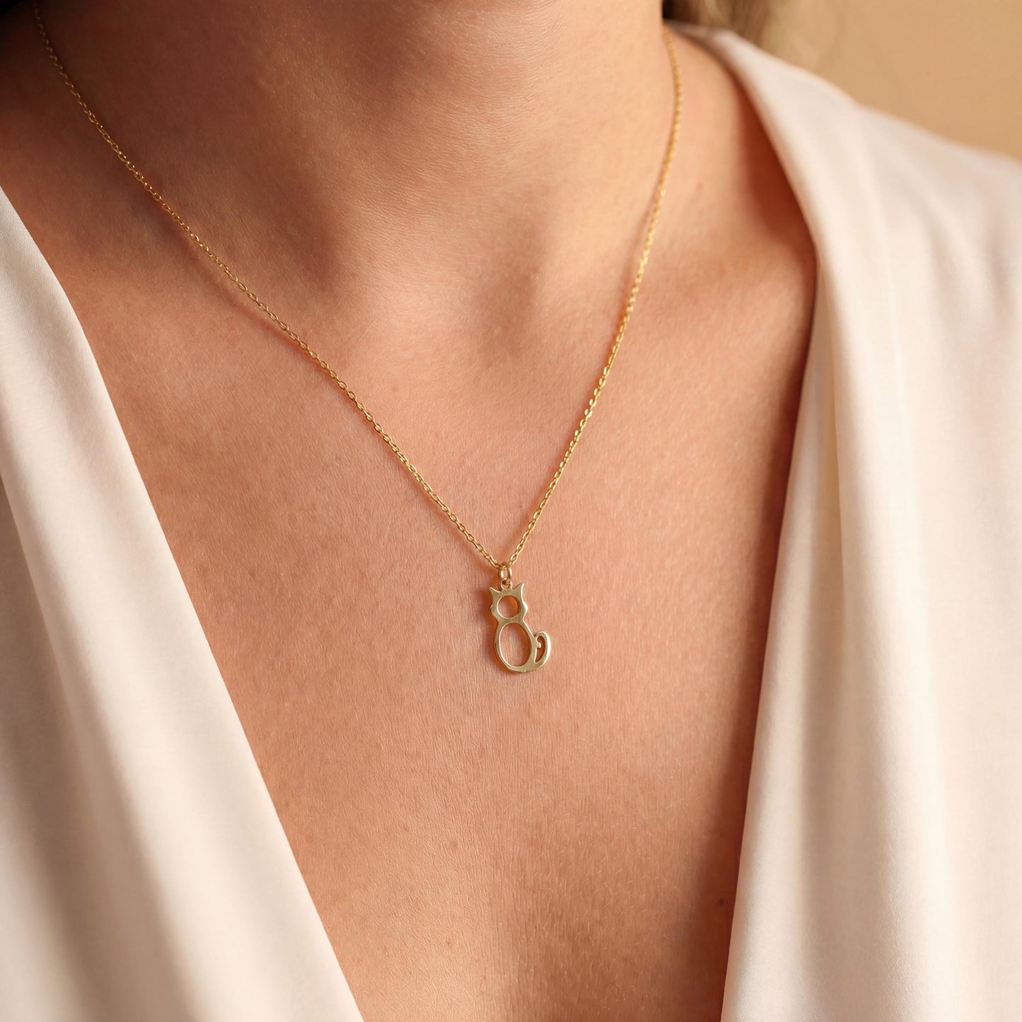 Gold Cat Necklace, Dainty Cat Pendant, 14K Gold Plated, Cat Mom Gift, Minimalist Animal Jewelry, Pet Memorial, Mothers Day Gift For Her