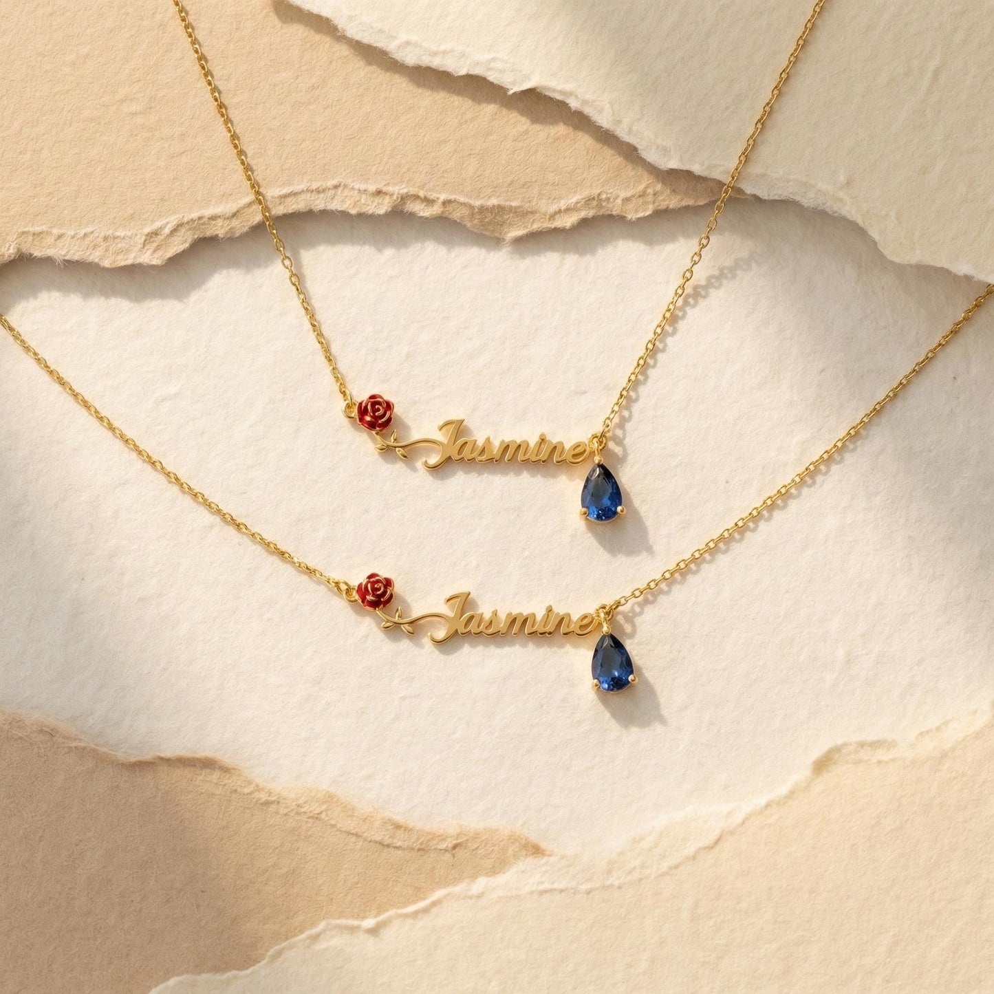 Birth Flower Name Necklace, Personalized Birthstone Jewelry, Custom Floral Nameplate, Mothers Day Gift for Mom, 14k Gold Rose Pendant
