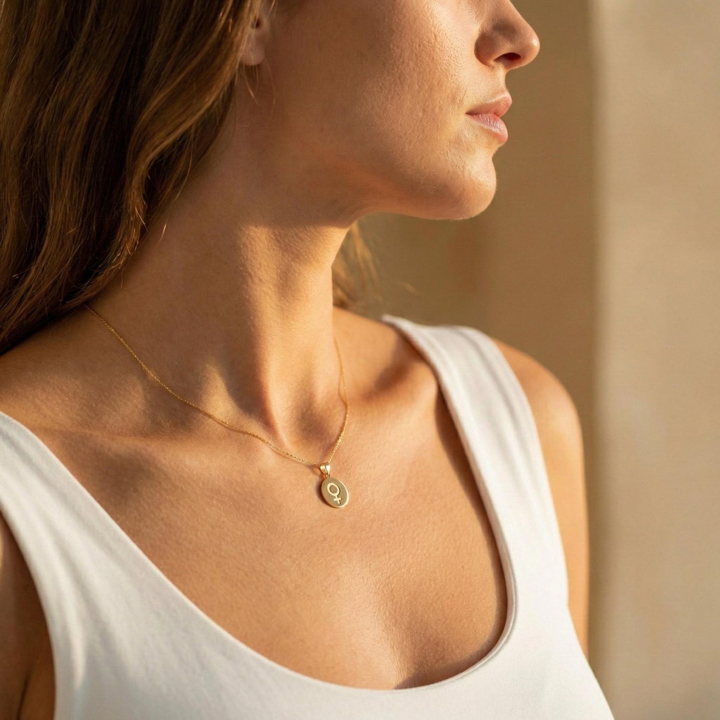 Female Symbol Necklace, Gold Venus Pendant, Feminist Jewelry, Dainty Coin Charm, Women Empowerment Gift, Mothers Day Gift for Her