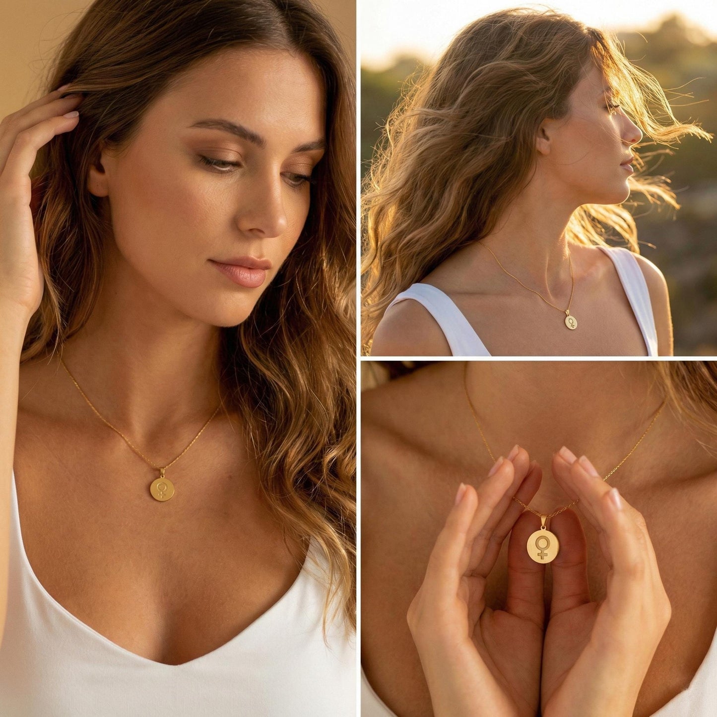 Female Symbol Necklace, Gold Venus Pendant, Feminist Jewelry, Dainty Coin Charm, Women Empowerment Gift, Mothers Day Gift for Her