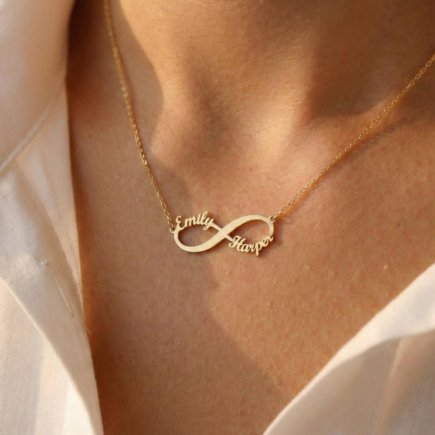 Infinity Name Necklace, Custom Name Necklace, Personalized Gift for Mom, 14K Gold Plated Jewelry, Two Name Necklace, Mother Daughter Gift