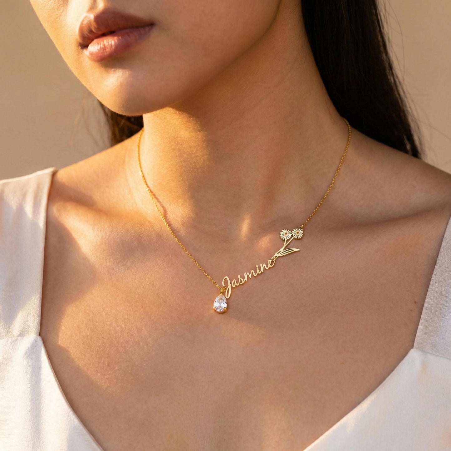 Birth Flower Name Necklace, Custom Birthstone Jewelry, Personalized Mom Gift, Dainty Floral Pendant, Bridesmaid Proposal, Gift For Her