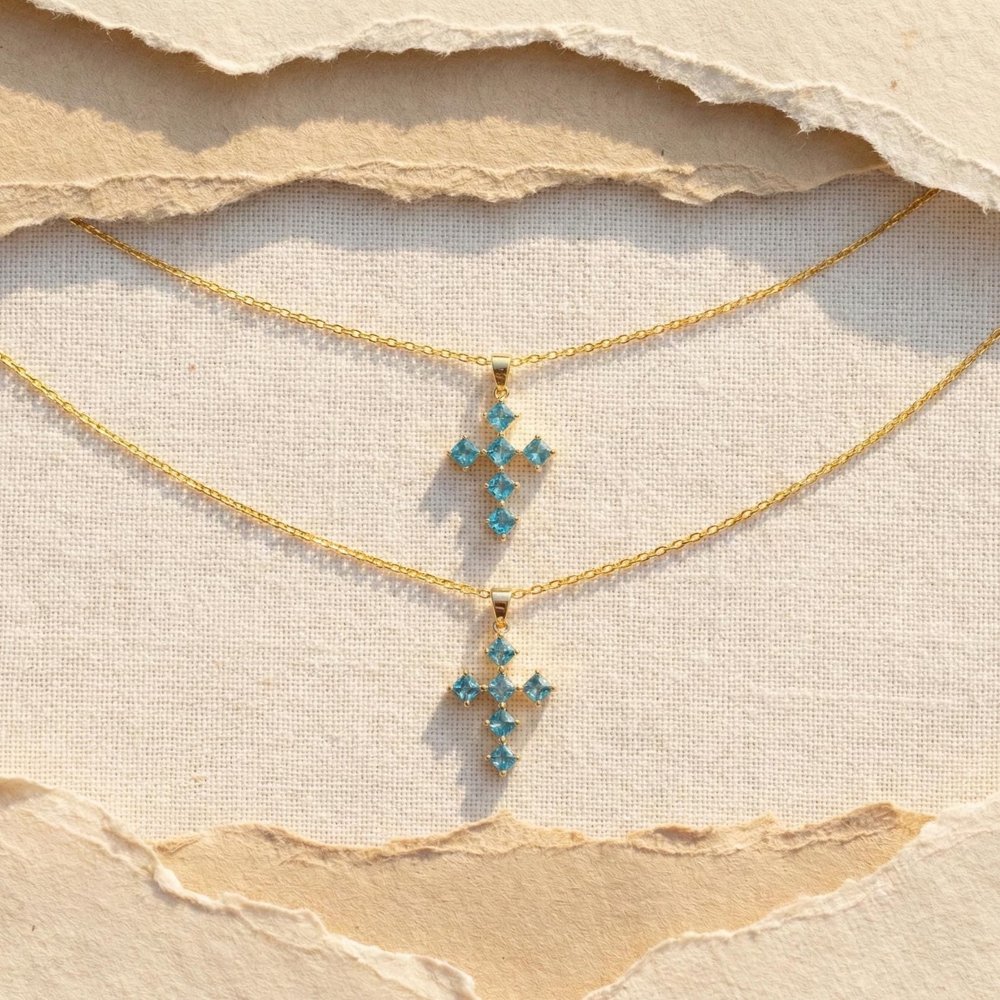 Blue Cross Necklace, Turquoise Pendant, Mothers Day Gift, Religious Jewelry, Dainty Christian Charm, Birthstone Cross, Faith Necklace