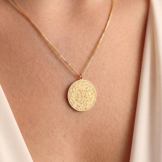 Custom Star Map Necklace, Constellation Pendant, Personalized Mom Gift, Zodiac Coin Jewelry, Celestial Birth Sign, Birthday Gift For Her