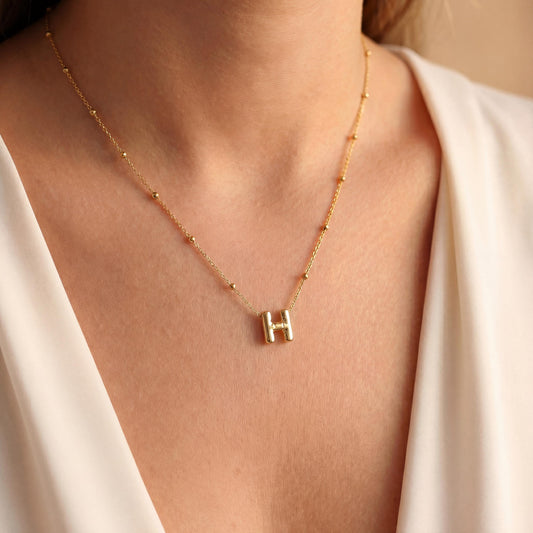 Bubble Letter Necklace, 3D Puff Initial, Personalized Mom Gift, Custom Alphabet Charm, Chunky Pendant, Bridesmaid Jewelry, Birthday for Her