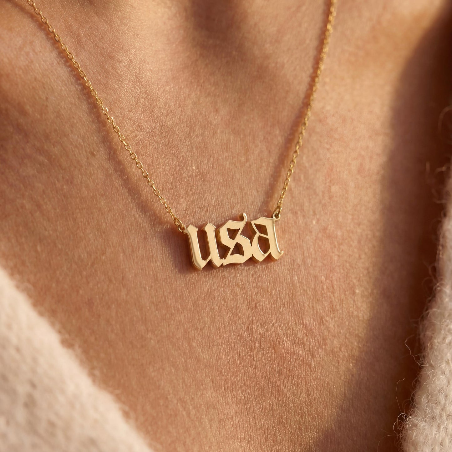 USA Necklace, Semiquincentennial, America 250 Jewelry, Custom Word Choker, Patriotic Gift, Gothic Font Chain, July 4th Accessory