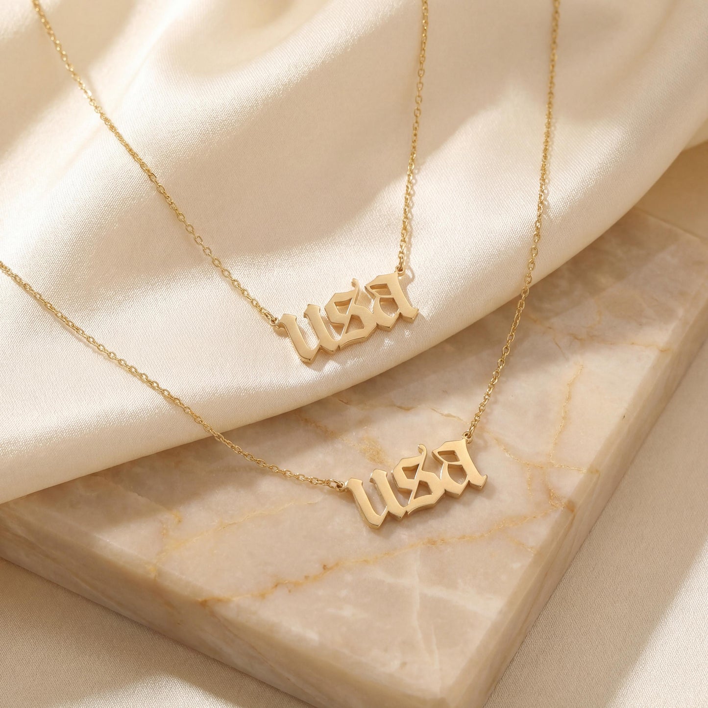 USA Necklace, Semiquincentennial, America 250 Jewelry, Custom Word Choker, Patriotic Gift, Gothic Font Chain, July 4th Accessory
