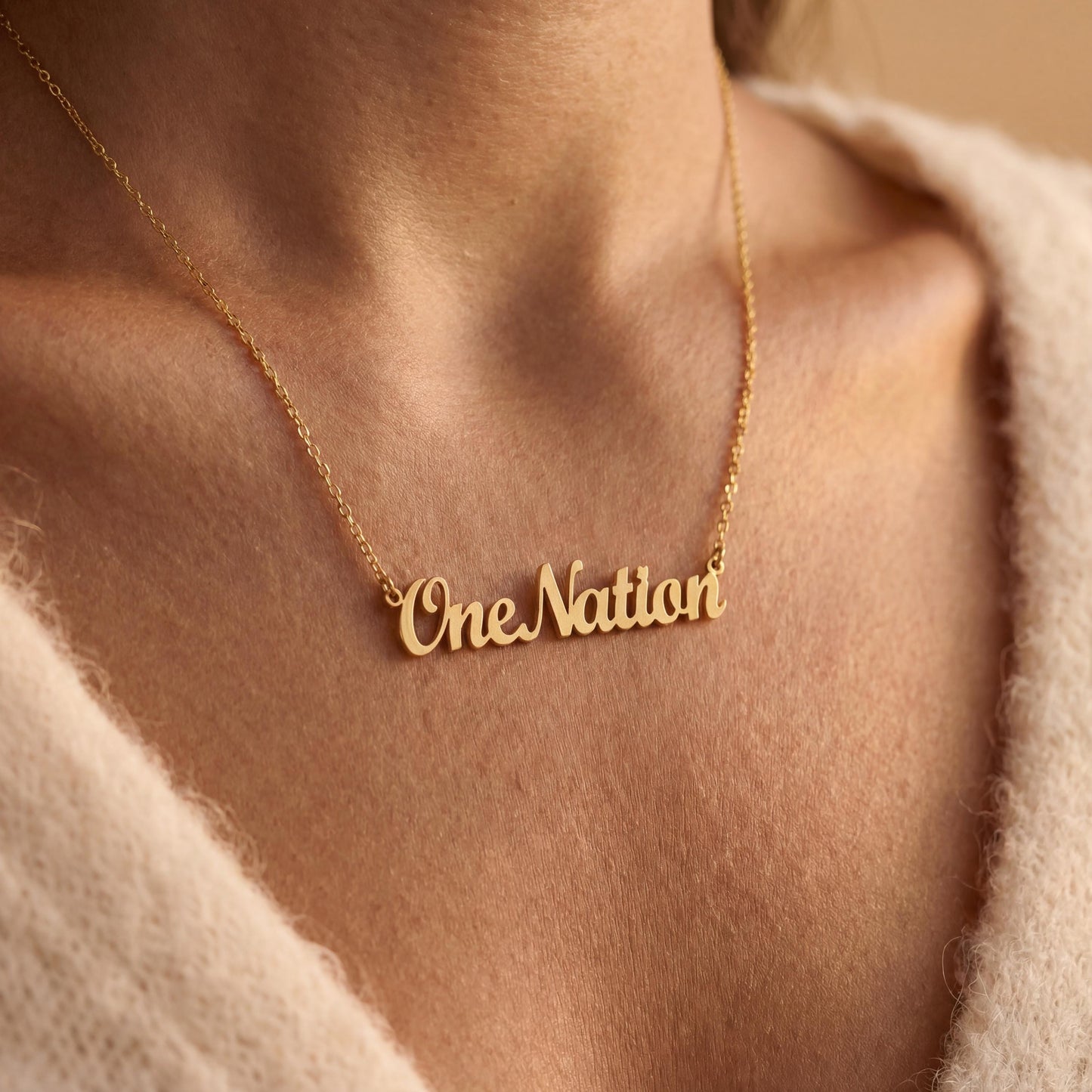 One Nation Necklace, Personalized Word Choker, America 250th Gift, Patriotic Jewelry, Dainty Minimalist Chain, Independence Day