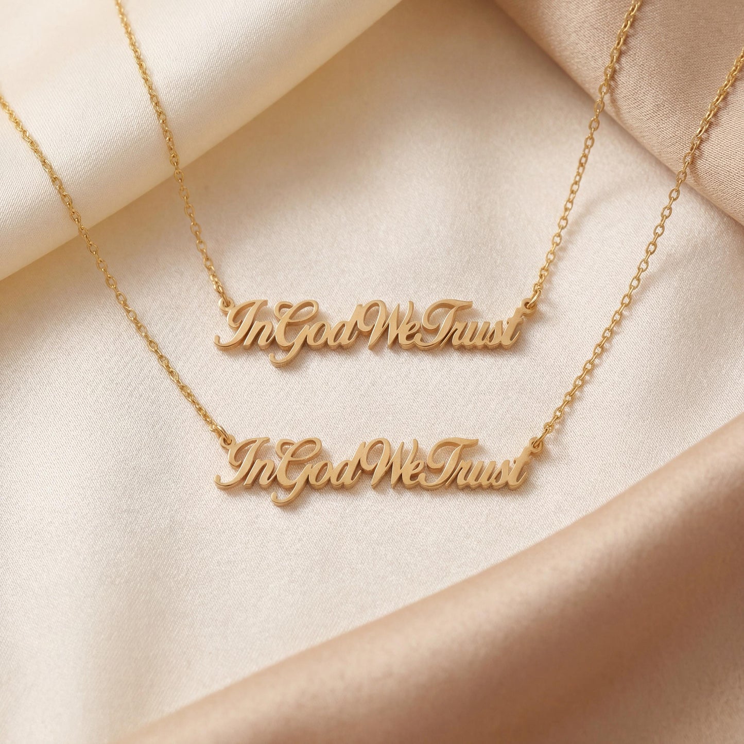Custom Name Necklace, In God We Trust Pendant, Patriotic Jewelry, Independence Day Gift, Dainty Word Choker, Christian Faith Charm