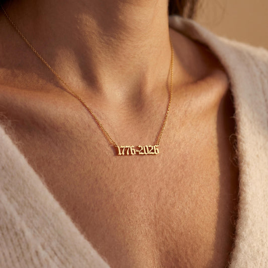 Custom Year Necklace, Semiquincentennial Pendant, America 250 Jewelry, Old English Number, 1776 2026 Choker, Independence Day Gift